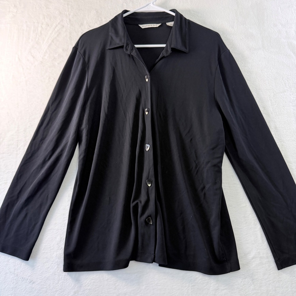 Preston & York Button‎ Up Top Collared Long Sleeve Heart Buttons Black Size L